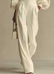 Isa | Ivory Crew Neck Top And High-waisted Wide-leg Pants Set
