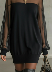 Daisy | Black Mesh Sleeve High‑Neck Midi Dress
