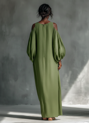 Anika | Green Off-Shoulder Puff Sleeve Maxi Dress