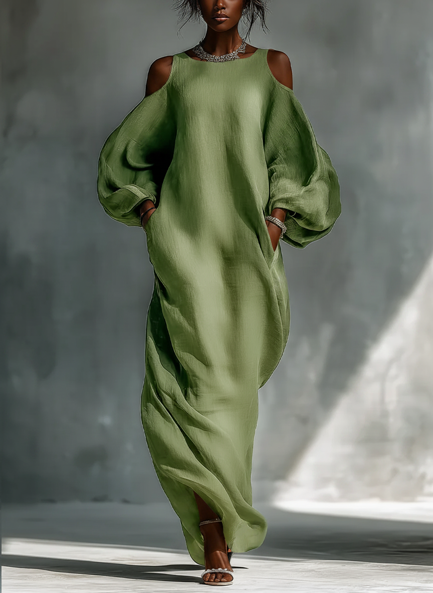Anika | Green Off-Shoulder Puff Sleeve Maxi Dress