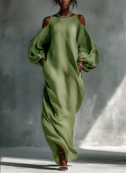 Anika | Green Off-Shoulder Puff Sleeve Maxi Dress