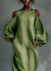 Anika | Green Off-Shoulder Puff Sleeve Maxi Dress