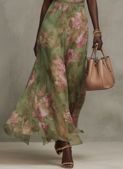 Florence | Green Floral Chiffon Halter Maxi Dress