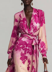 Julia | Rose Floral V-Neck Belted Maxi Dress