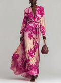 Julia | Rose Floral V-Neck Belted Maxi Dress