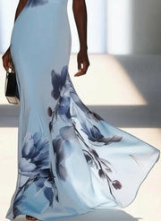 Victoria | Satin Ink Print Off-Shoulder Maxi Dress