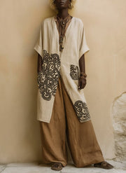 Sophie | Dark Gray & Brown Tribal Print Three-Piece Set