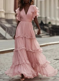 Zoe | Light Pink Elegant Wedding Maxi Dress