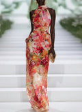 Fae | Red Chiffon Floral Sleeveless Maxi Dress