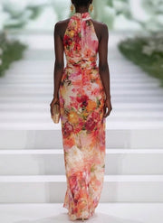 Fae | Red Chiffon Floral Sleeveless Maxi Dress