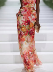 Fae | Red Chiffon Floral Sleeveless Maxi Dress