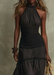 Susie | Bohemian High-necked Ruffled Lace Maxi Dress