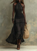 Susie | Bohemian High-necked Ruffled Lace Maxi Dress