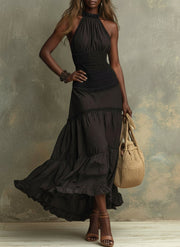 Susie | Bohemian High-necked Ruffled Lace Maxi Dress