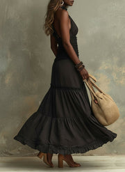 Susie | Bohemian High-necked Ruffled Lace Maxi Dress