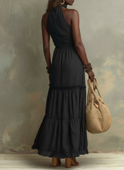 Susie | Bohemian High-necked Ruffled Lace Maxi Dress
