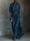 Jenny | Elegant Blue Blend Shirt Long Skirt Set