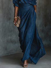 Jenny | Elegant Blue Blend Shirt Long Skirt Set