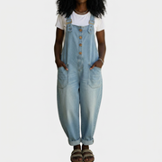 Mae | Vintage Soft Cotton Denim-Look Overalls with Adjustable straps