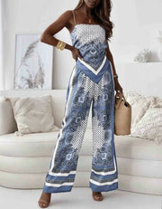 Helen | Vacation Ready Stylish Lace-Up Vest & Pants Two-Piece Set Dress