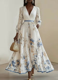 Amalia | White Floral Chiffon Balloon Sleeve Maxi Dress