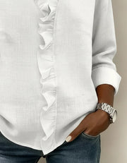 Audrey™ | Blouse with Ruffles, V-Neck and Long Sleeves