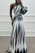 Shiloh - Elegant Striped Maxi Dress with One Shoulder