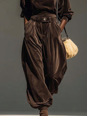 Vintage brown velvet hoodie and loose pants set (Includes belt)