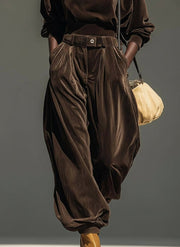 Vintaje brown velvet hoodie and loose pants set (Includes belt)