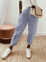 Celiaa - Classic Striped Cotton Trousers