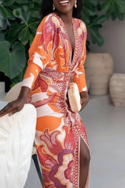 Eva | Sun Escape Unique Print Dolman Midi Dress
