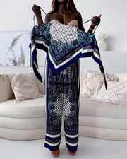 Helen | Vacation Ready Stylish Lace-Up Vest & Pants Two-Piece Set Dress