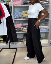Elegent High-Waisted Shiny Wide Leg Pants