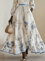 Amalia | White Floral Chiffon Balloon Sleeve Maxi Dress