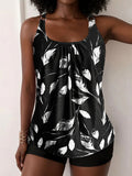 Elisee | Black & White Leaf Print Tankini Set