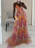 Karen | Painted Floral Print V-Neck Maxi Dress