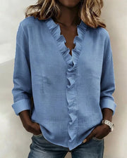 Audrey™ | Blouse with Ruffles, V-Neck and Long Sleeves