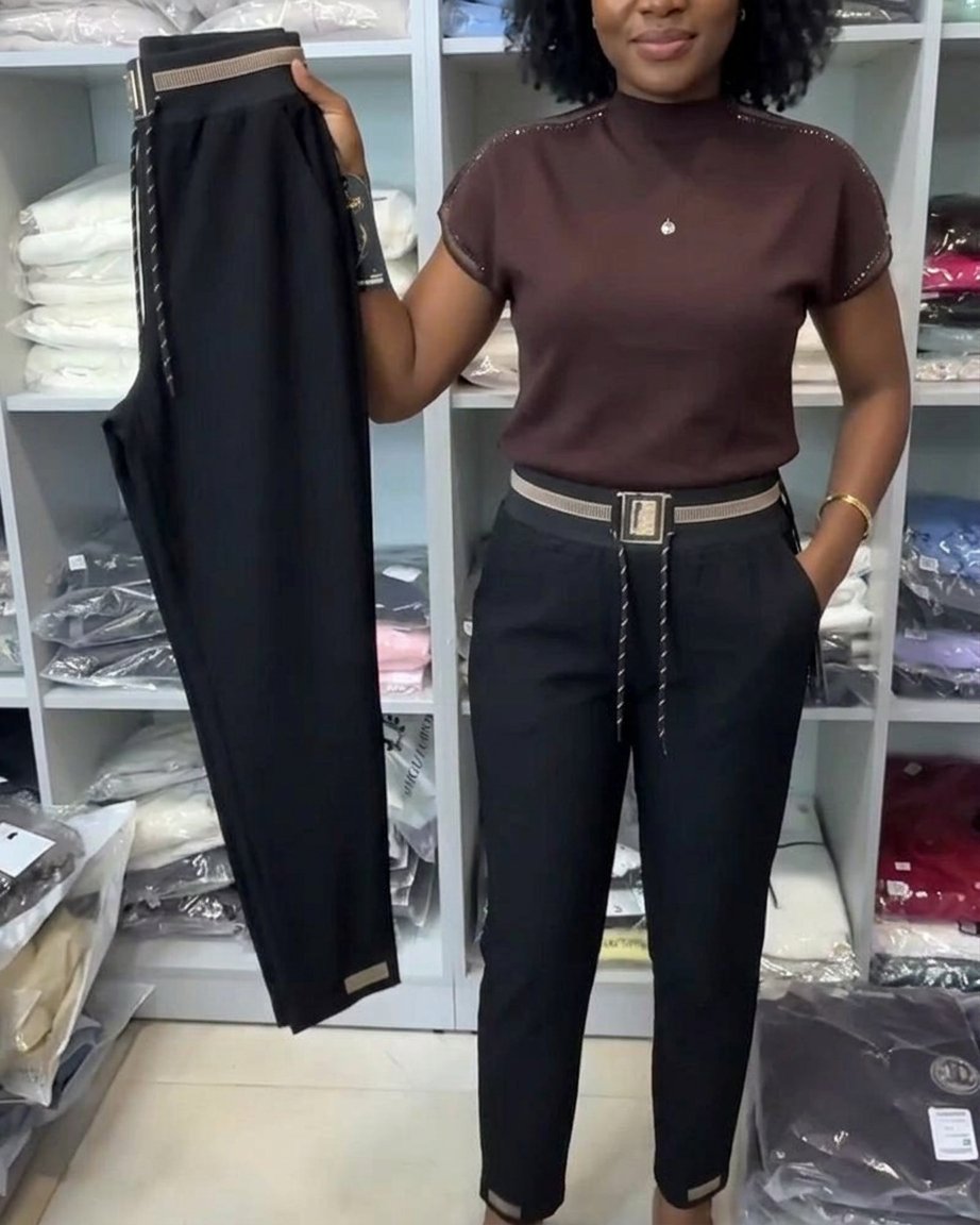 Elegent Pants with Drawstring and Elastic Waist