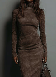 Robine | Long Sleeve Suede Midi Dress
