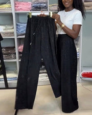 Hight Waist Elegant Shiny Wide Leg Pants