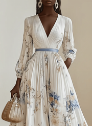 Amalia | White Floral Chiffon Balloon Sleeve Maxi Dress