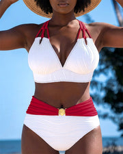 Lily™ | High Waisted Double Strap Swimsuit with Contrast Color