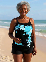 Avery | Floral Print Halter Tankini Set with Cross Strap