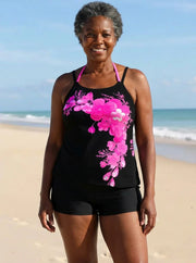 Avery | Floral Print Halter Tankini Set with Cross Strap