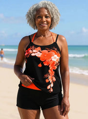 Avery | Floral Print Halter Tankini Set with Cross Strap