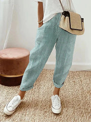 Celiaa - Classic Striped Cotton Trousers