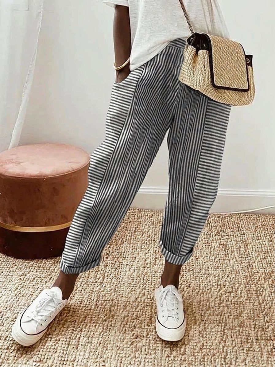 Celiaa - Classic Striped Cotton Trousers