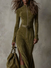 Evelynn | Suede dress with belt and zipper