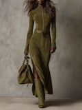 Evelynn | Suede dress with belt and zipper