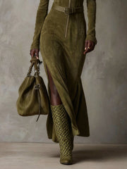 Evelynn | Suede dress with belt and zipper